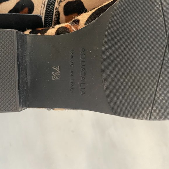 Aquatalia Faria Ankle Boots Leopard Weatherproof Calf Hair Tonal Strap Zipped - Picture 9 of 10